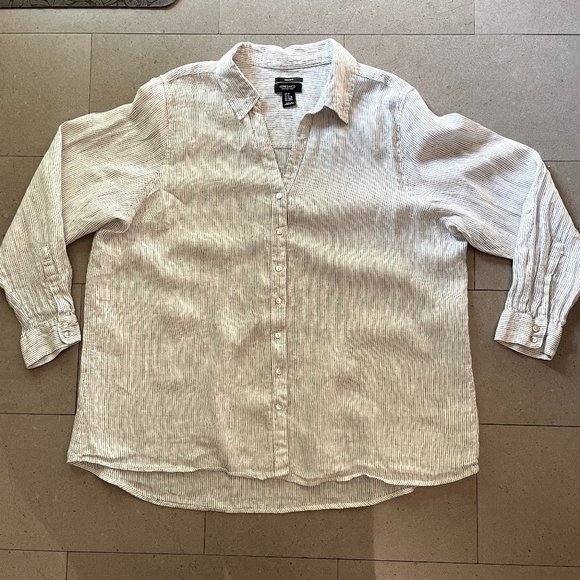 Jones New York 100% Linen Shirt -Size 2x - Black stripes on white - Picture 1 of 11